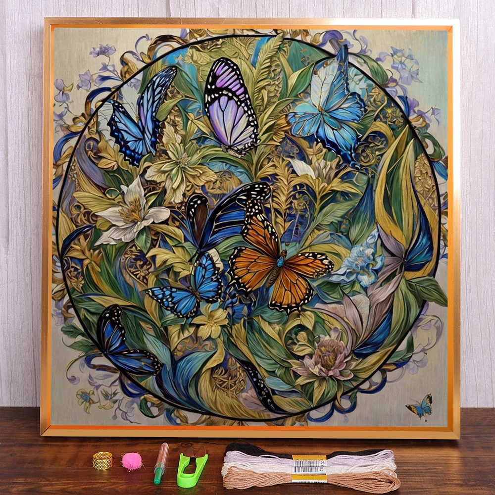 Scenery Butterfly Pre-Printed 11CT Cross Stitch Full Kit Embroidery Needlework Handiwork Sewing Handmade Different Magic Floss