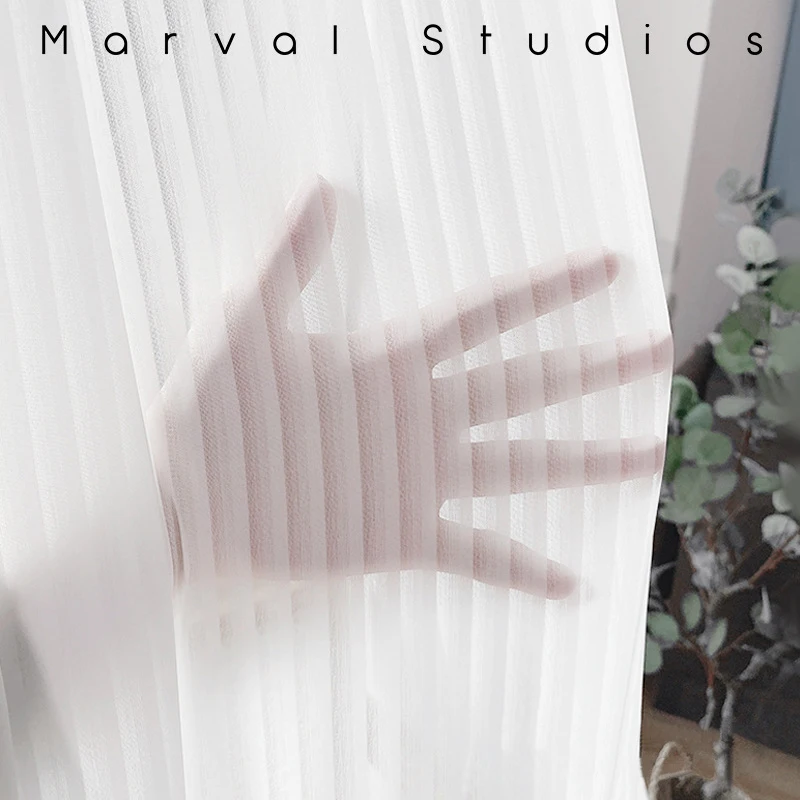blinds style transparent white tulle curtains for living room striped vertical veil fashion sheer curtain home decor custom size free global shipping