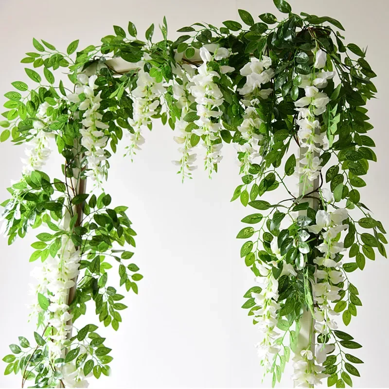 

NEW2022 1.85M Wisteria Artificial Flowers Vine Garland Wedding Arch Decoration Fake Plants Foliage Rattan Trailing Faux Flowers