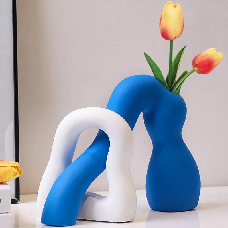 

Nordic Special-shaped Ceramic Vase Modern Decor Art Sculpture Living Room Desktop Ikebana Flower Vases Set Home Decoration