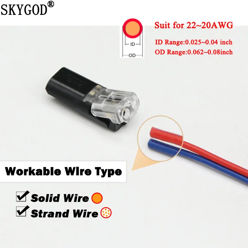 

10pcs Two-wire Pluggable Wire Connector Quick Connector Cable Crimping Terminal For Wire Connection 22-20AWG LED Car Connector