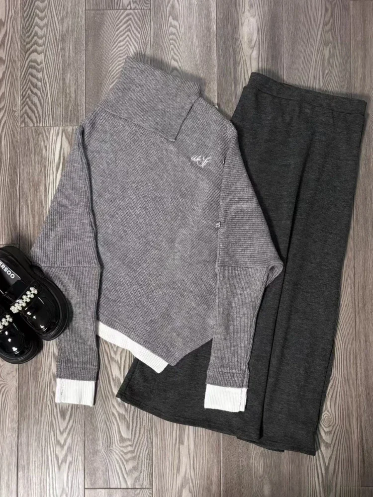 Осень-зима винтажный свободный вязаный комплект из 2 предметов женский уличный