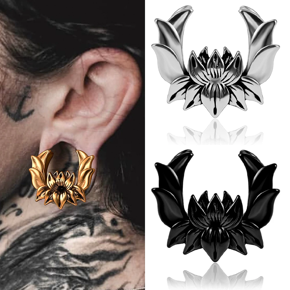 

Doearko 2PCS Elegant Floral Saddle Plugs Ear Tunnels Gauges Piercing Stainless Steel Stretchers For Ears Women Body Jewelry