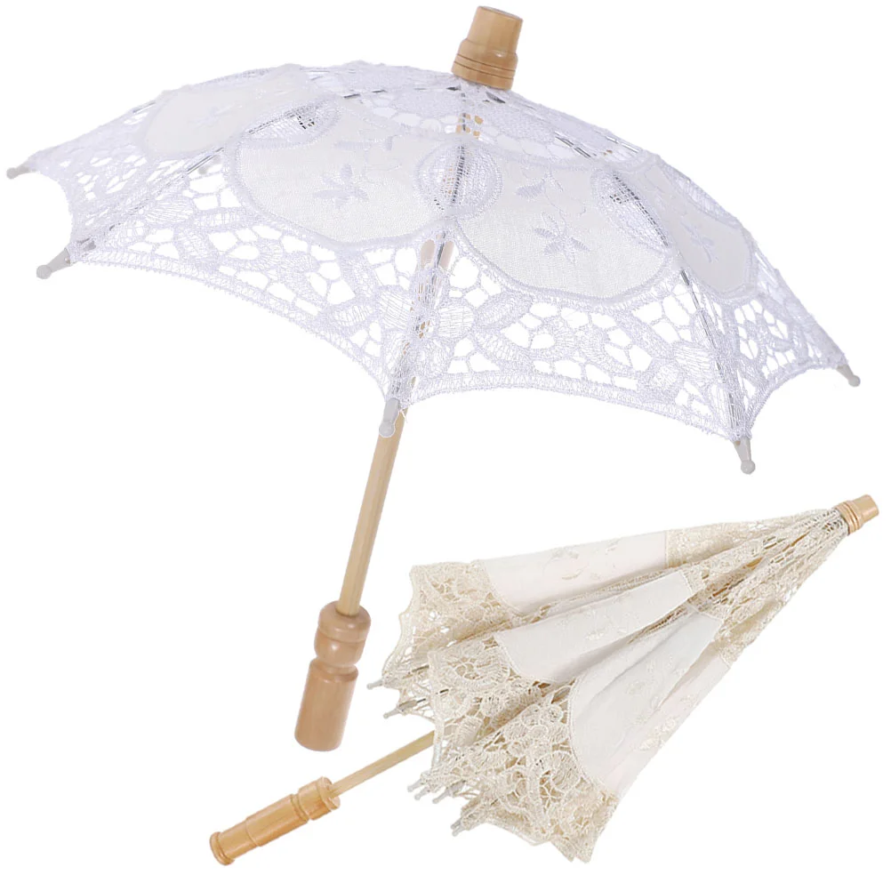 

2 pcs Wedding Bridal Umbrellas Cotton Cloth Umbrellas Lace Umbrellas Prop for Women