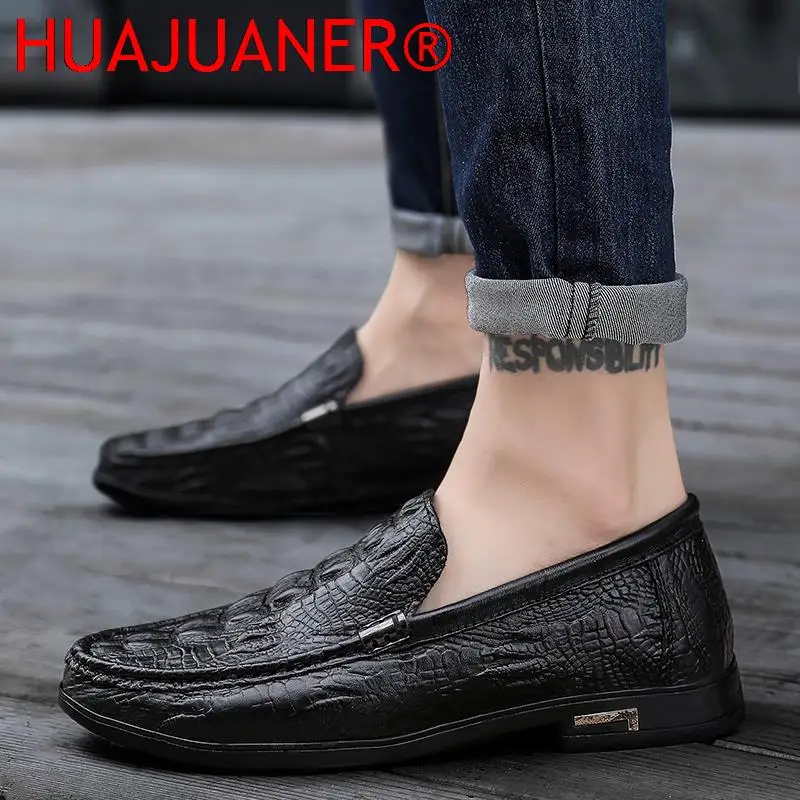 

Crocodile Pattern Prom Evening Long Dresses Soft Abiye Male Shoes Luxury Brand Genuine Casual Leather Gents Men's Shoes