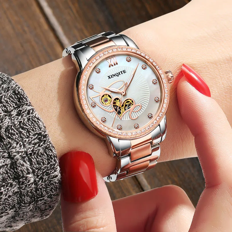 Mechanical Watch For Woman Sapphire Crystal Automatic Lady Watch Colorful Leather Strap Two Tone Gold Steel Strap