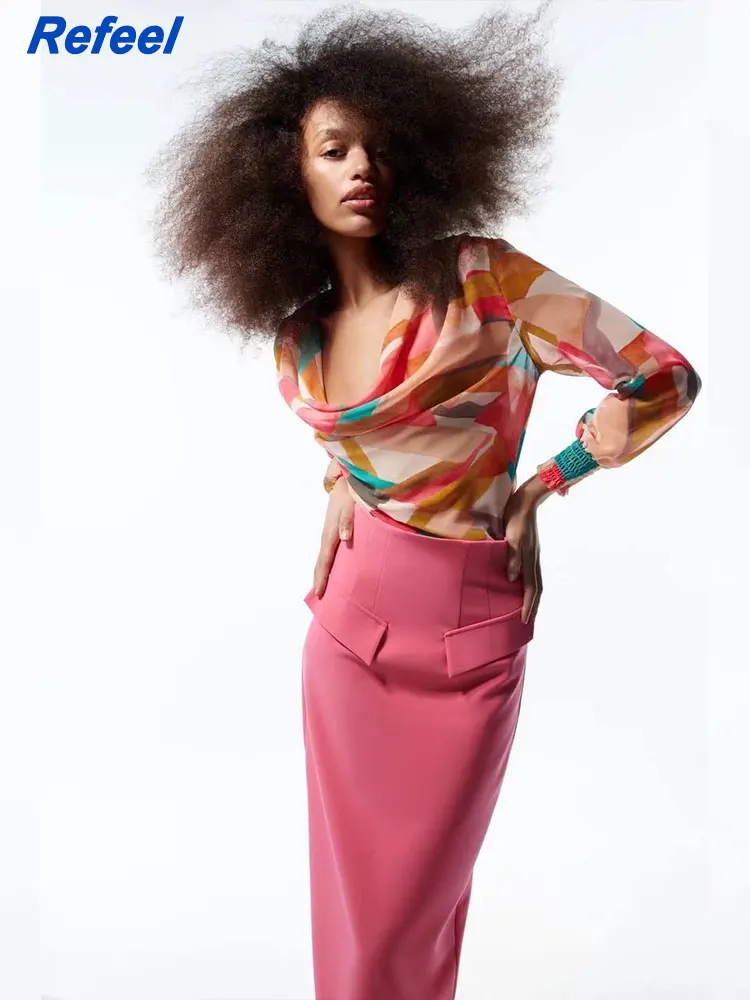 

Summer women pink pencil skirt flaps high waist midi skirts office lady woman skirt streetwear vintage long skirt 22607