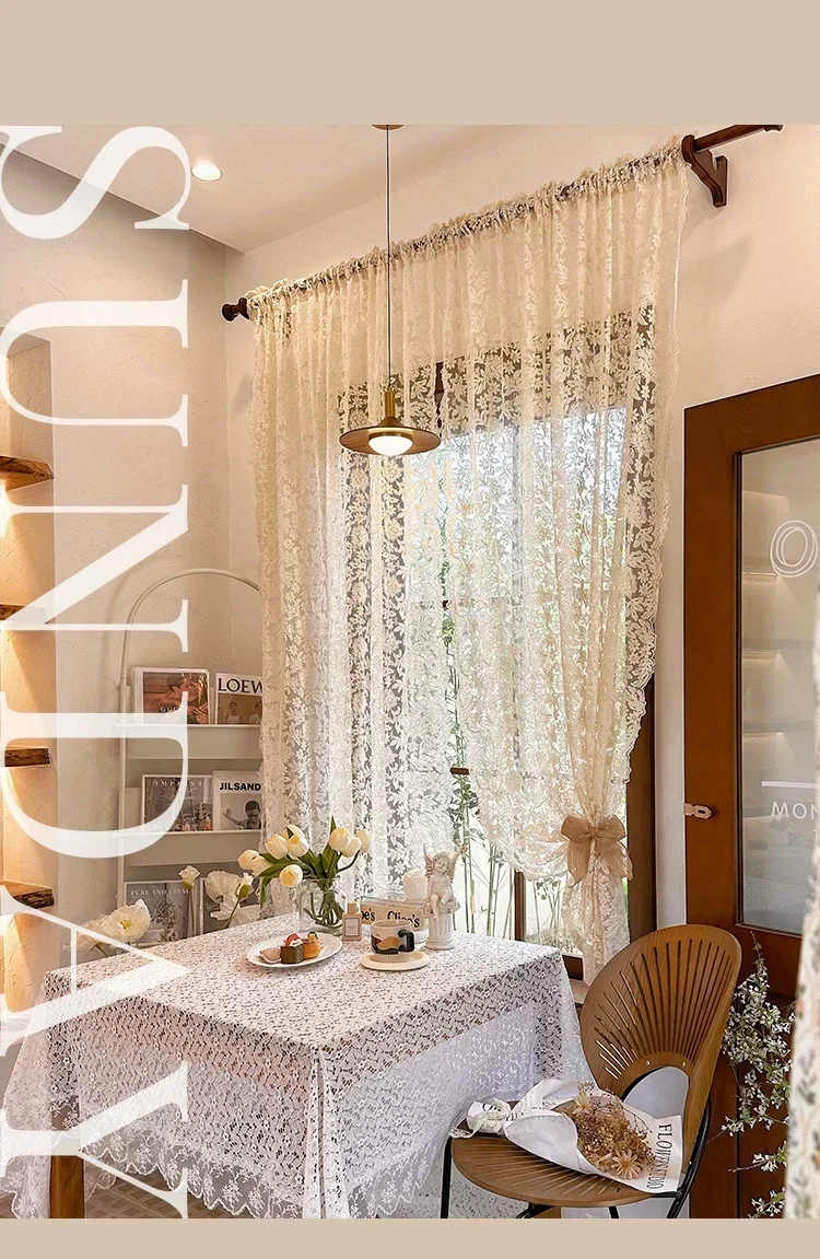 Французские высококачественные винтажные бежевые вышитые марлевые шторы с