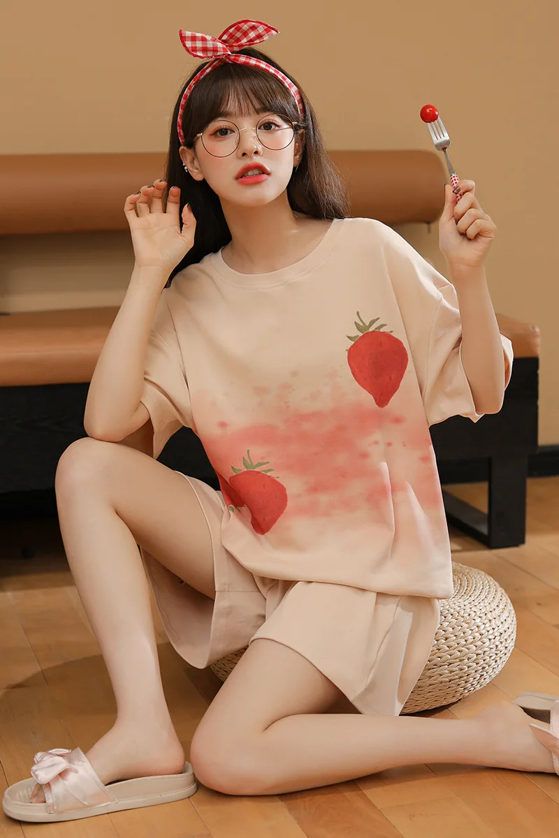 Cotton Women Sleepwear Lovely Home Suits Pyjama Short Sleeve Pajamas Set Women Pajamas Comfortable Girl Cartoon Summer Pijamas