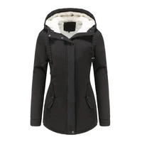 women winter coat warm slim outerwear fashion elastic waist zipper pocket hooded drawstring overcoats autumn clothes