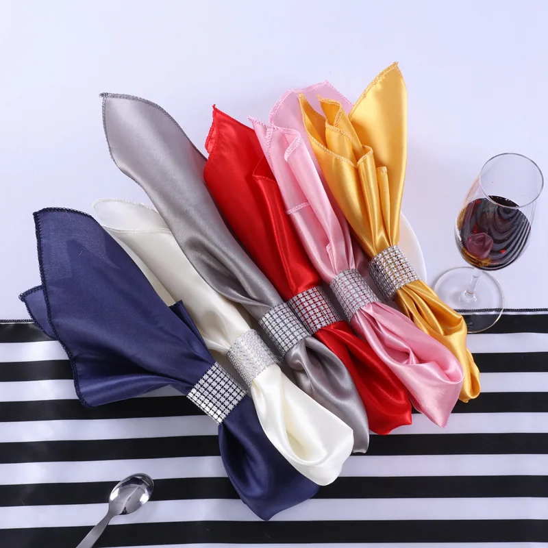 

10pcs/lot Hemstitched Napkins 48x48cm Satin Cocktail Napkin tea towels for Party Wedding Table Cloth Soft Kitchen Dinner Napkins