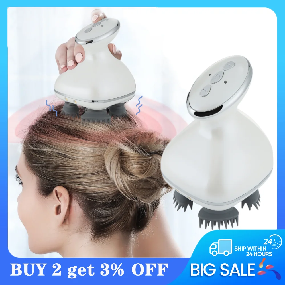 

3D Electric Head Scalp Massager for Cat Waterproof Body Deep Tissule Kneading Relax Prevent Hair Loss Scalp Massage USB Charging