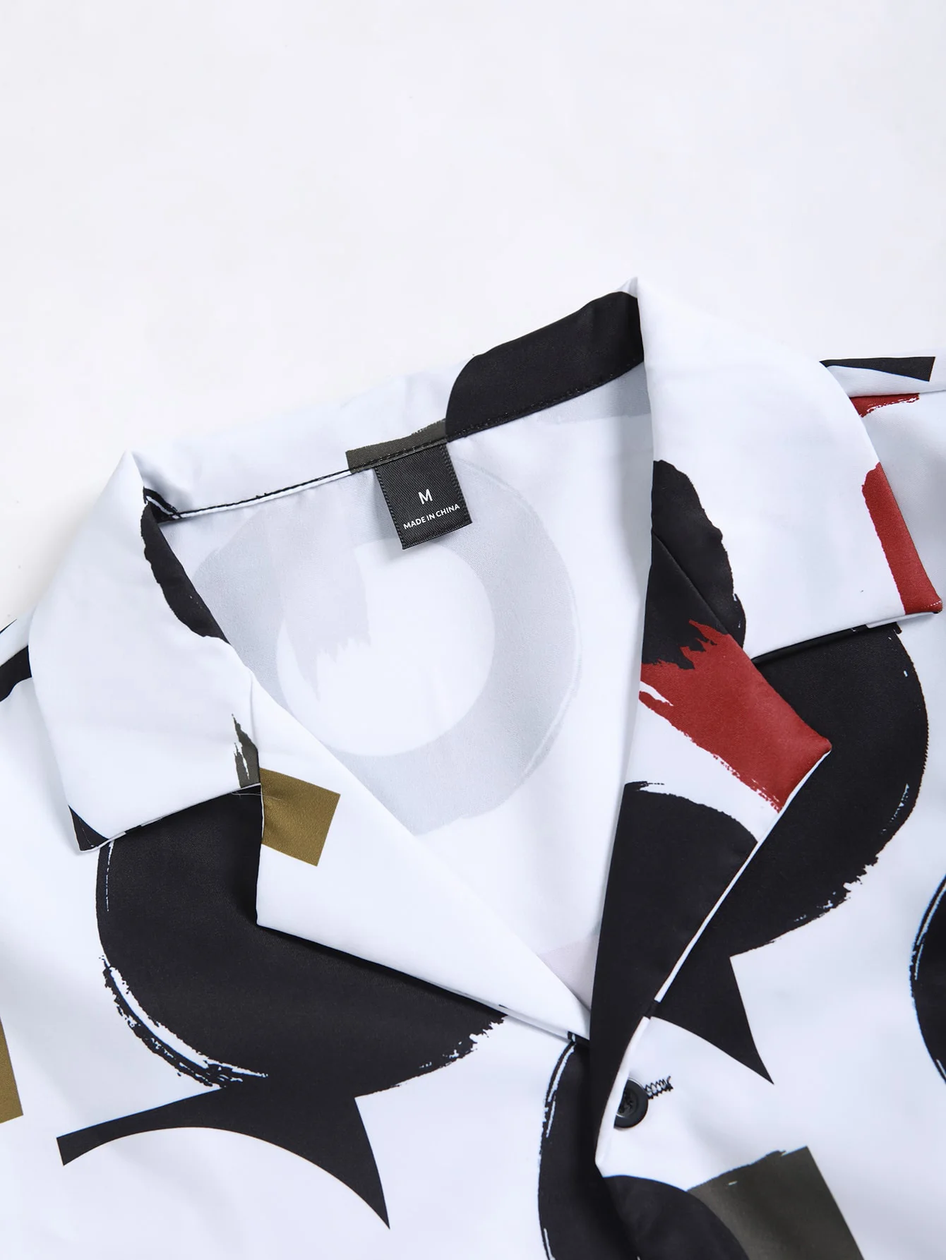 Men Random Circle and Brush Print Shirt & Drawstring Waist Shorts Without Tee