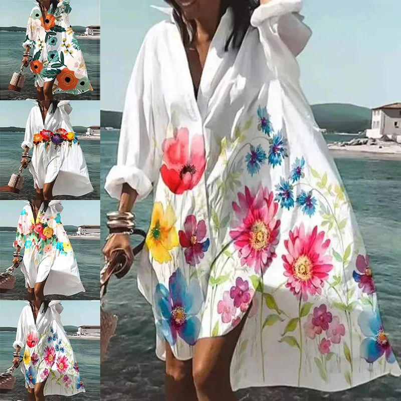 

Shirt Dress Blouse Midi Sundress Plus Size Summer Women Tops Concise Generous Comfortable Loose Cool Beautiful Fresh Clothing