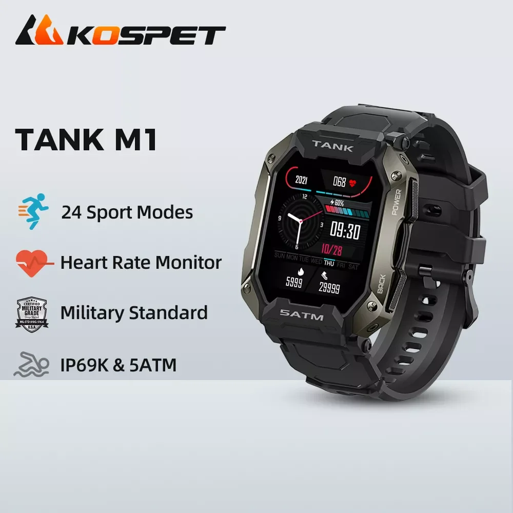 

KOSPET TANK M1 Ultra Smartwatch 5ATM IP69K Waterproof Fitness Blood Pressure Monitor Bluetooth Black Smart Watch For Men Women