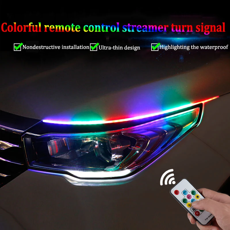 

2Pcs RGB Flowing DRL LED Strip Turn Signal Lamp APP Remote RGB Flexible LED Daytime Running Lights For Car Headlight Waterproof