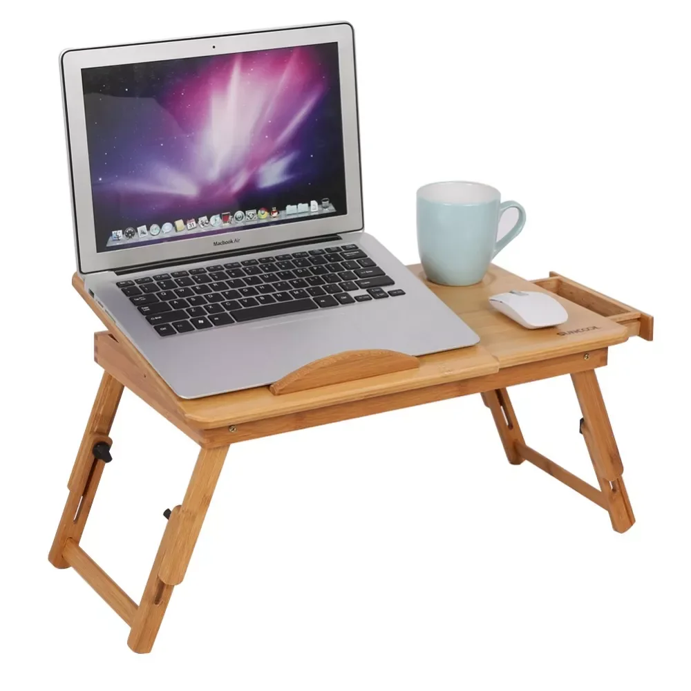 

1Pc Adjustable Bamboo Desk Shelf Dormitory Bed laptop stand Two Flowers Book Reading laptop Lap Desk Bamboo Rack Shelf Stand