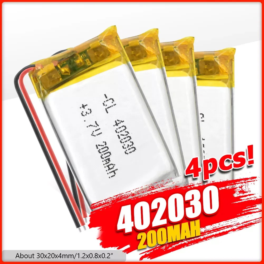 

Free Shipping Polymer Lithium 3.7v 402030 200mAh Rechargeable Battery Replacement Earphone PDA POS Gamepads Batteries
