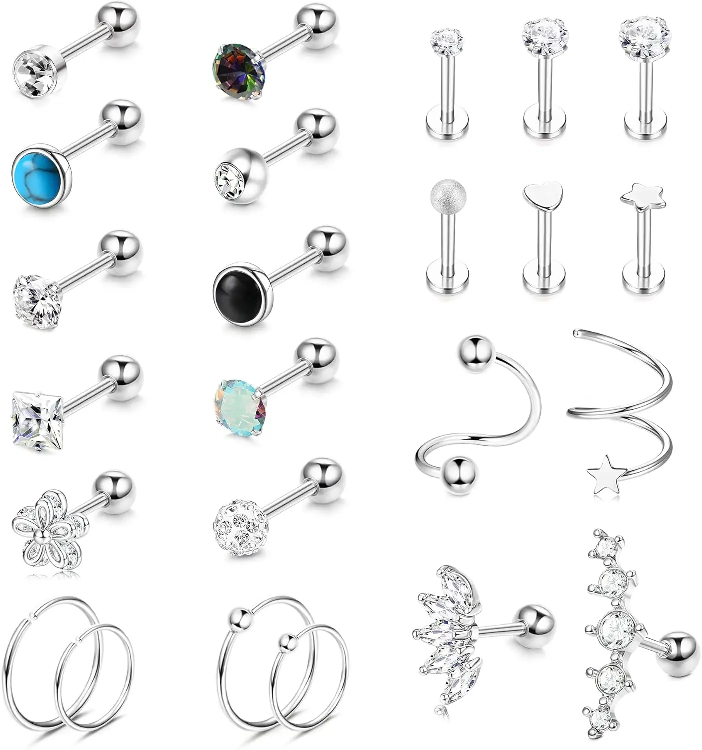 Серьги-гвоздики из хирургической стали с фианитом