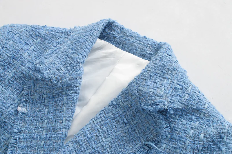 2021 Fashion Solid Loose Blazer Autumn Casual Double Breasted Streetwear Spring Tweed Blue Blazers Jackets Cool Girls Chic Coat