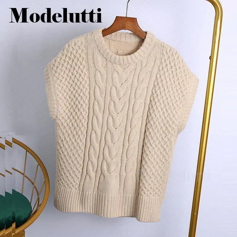 

Женский вязаный жилет без рукавов, с круглым вырезом