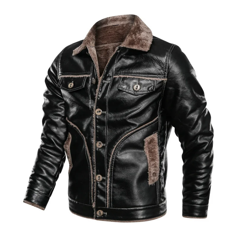 

Winter Large Fur Coat Men's Lapel Plush Men's Casual Pu Leather Coat2021