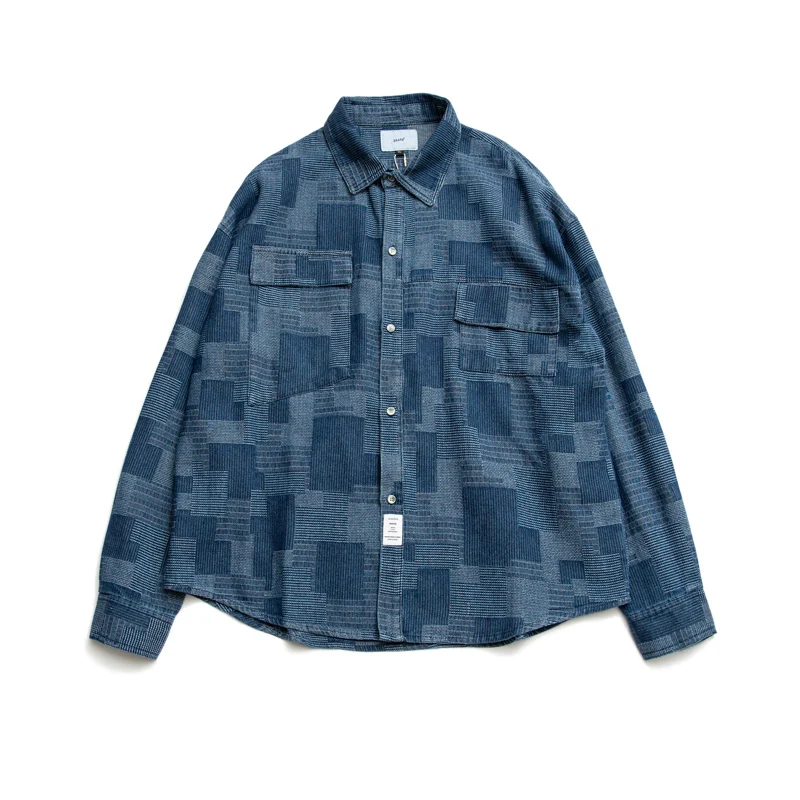 Japanese Retro Stitching Ethnic Style Loose Fitting Long Sleeve Shirt Spring and Autumn New Men's Plaid Casual Shirt Coat