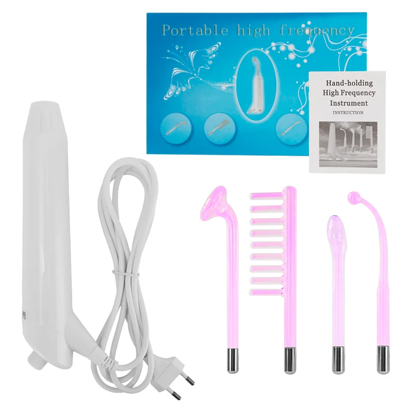 

4 in 1 High Frequency Facial Machine Glass Tube Wand With 4 Ray Electrodes Spot Remover Acne Removal Spa Facial Therapy Wand