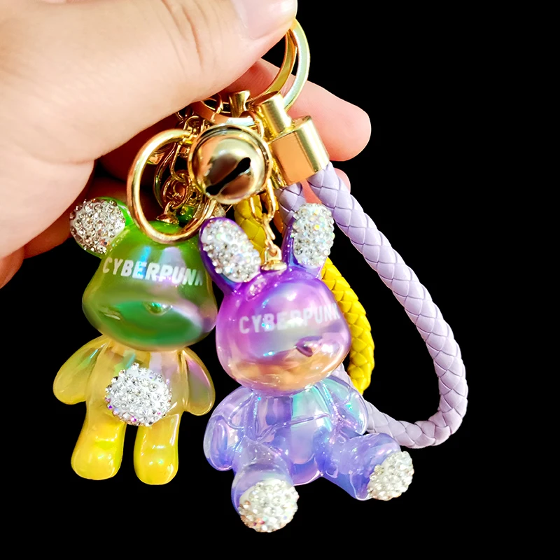 

Crystal Diamond-Encrusted Violent Bear Keychain Car Keychain Bag Key Rings Pendant Clip Doll Machine Small Gift