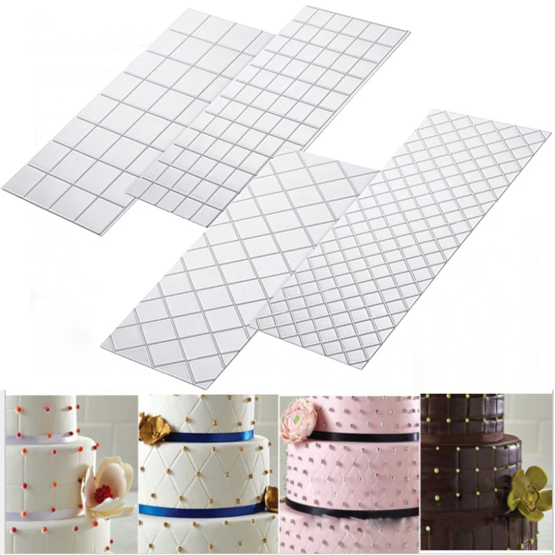 

4Pcs/Set Transparent Plastic Grid Texture Mat Cake Chocolate Printing Mold Lattic Decorating Tools Fondant Imprint Stencil Molds