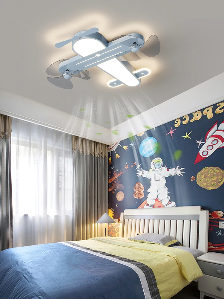 

Children's Room Aircraft Fan Lamp 2023 New Home Creative Invisible Ceiling Light Eye Protection Boy Bedroom Light