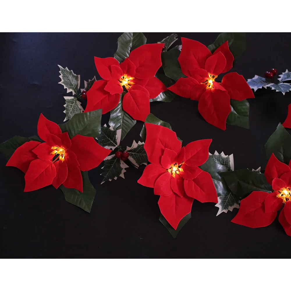 

Гирлянда, Рождественский Декор, цветы, садовый праздничный светильник для дома, пуансетия, Рождественская удобная прочная гирлянда