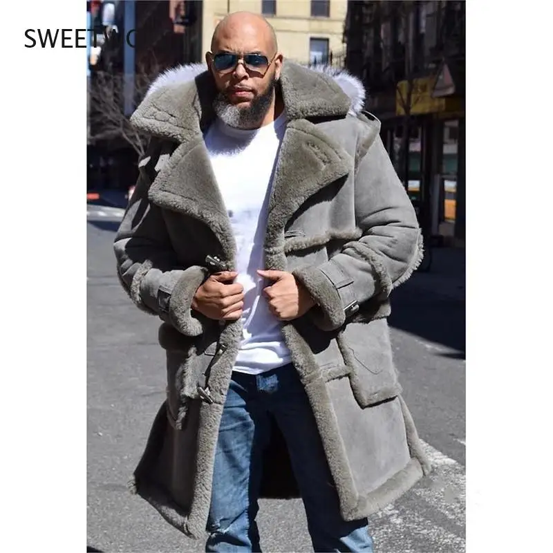 

Winter Solid Color Men's Jacket Fashion Fleece Hooded Warm Coat Jacket Thick Lapel Jacket Casual Streetwear Sheepskin Coat
