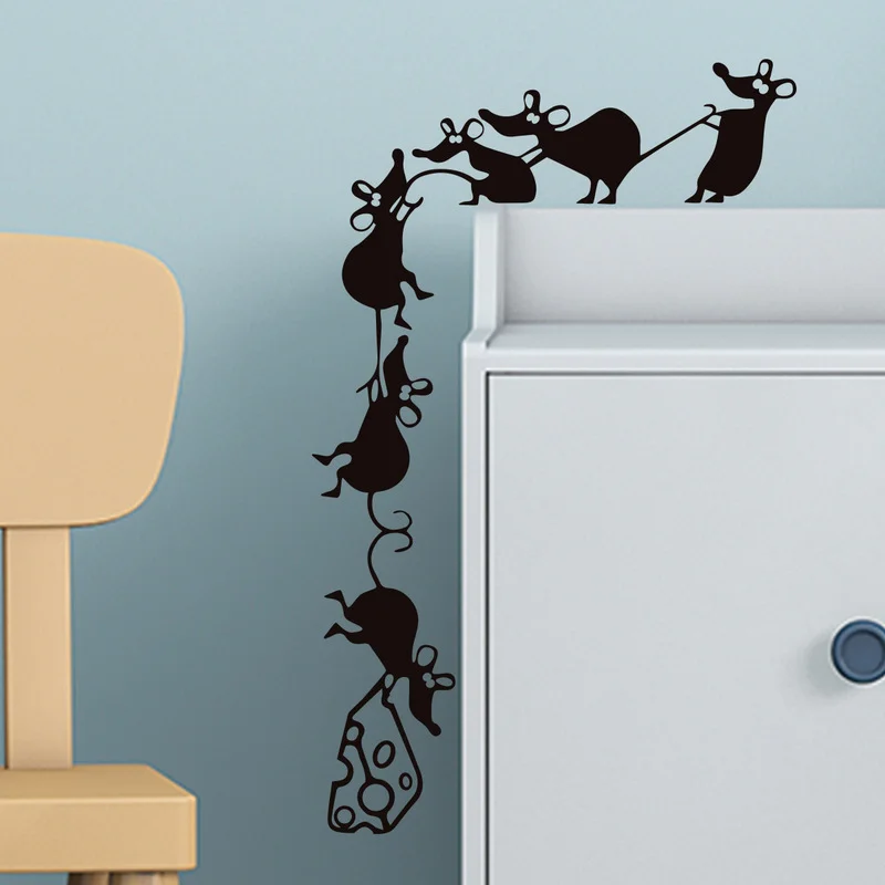 Little Mouse Carrying Food Wall Sticker Wallpaper Funny Climbing Cheese Light Switch Mural Decal PVC Home decor | Дом и сад