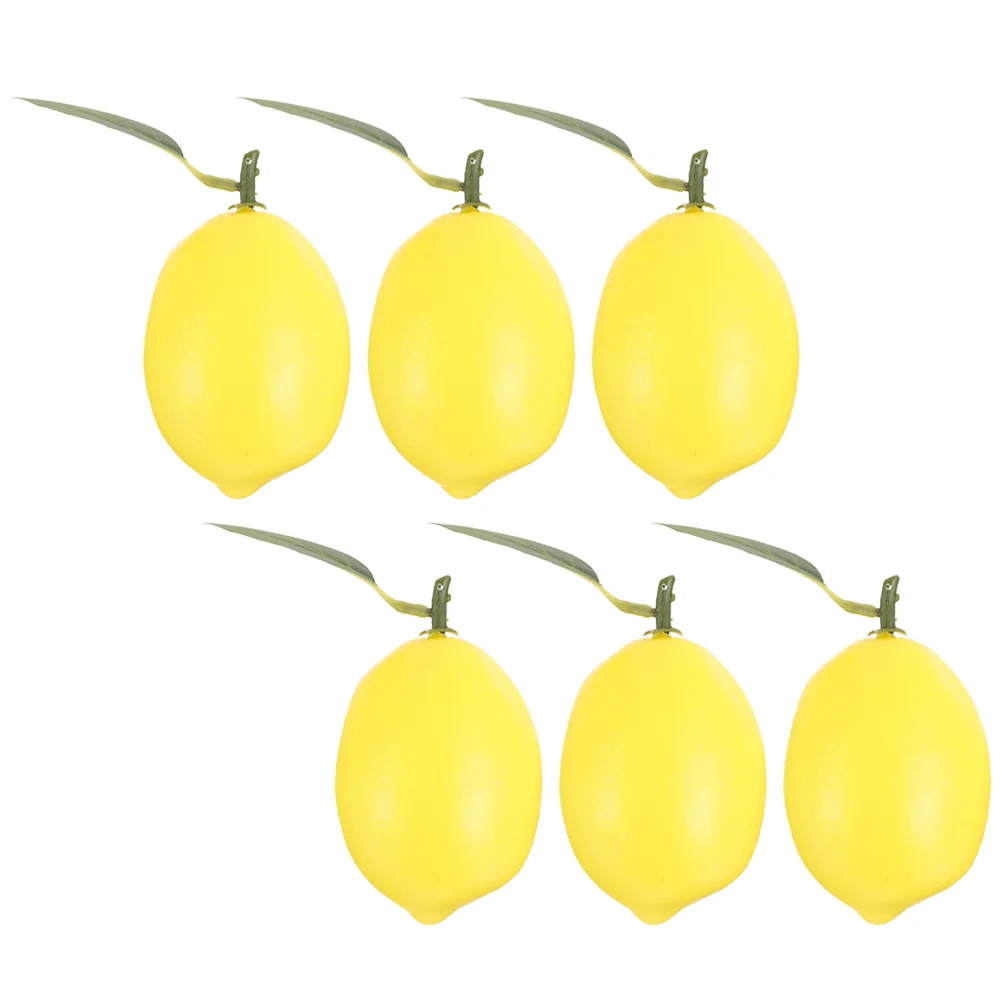 

6 pcs Simulation Lemon Realistic Lemon Model False Lemon with Leaves Photo Prop Artificial Fruit Model