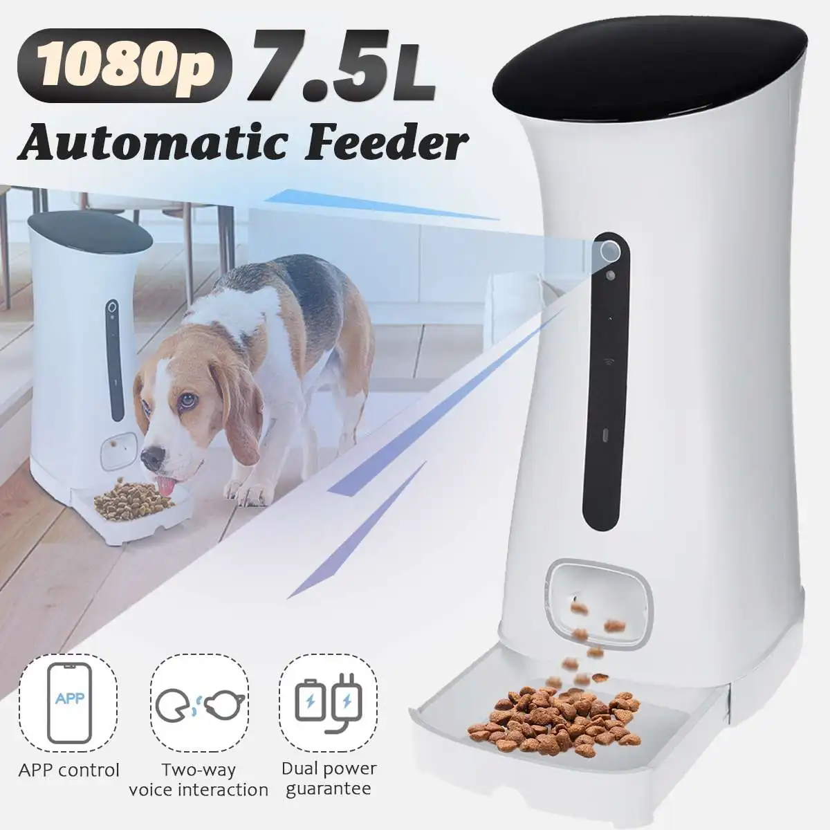 

7.5L Smart Automatic Wifi APP Pet Feeder Cat And Dog Food Dispenser Bowl Cats Dogs Recording Timing Setting