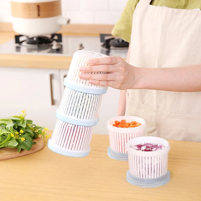 

Двойной пластиковый герметичный контейнер для хранения свежести с дренажной корзиной, контейнер для слива овощей в холодильнике