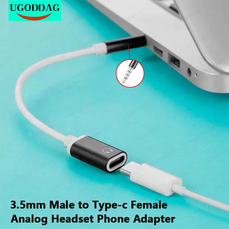 3.5mm Male to Type-c Female Headphone Converter Flat to Round Analog Laptop