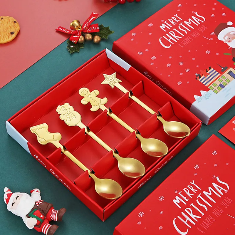 

4 шт., золотые кофейные ложки из нержавеющей стали