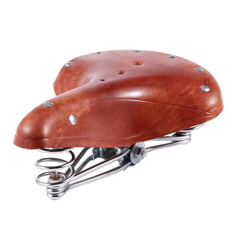 

Mountain Bike Saddle Retro Leather Cushion Soft and Comfortable Vintage Saddle Spring Cushion Bicycle Parts Replacement Brown Bi
