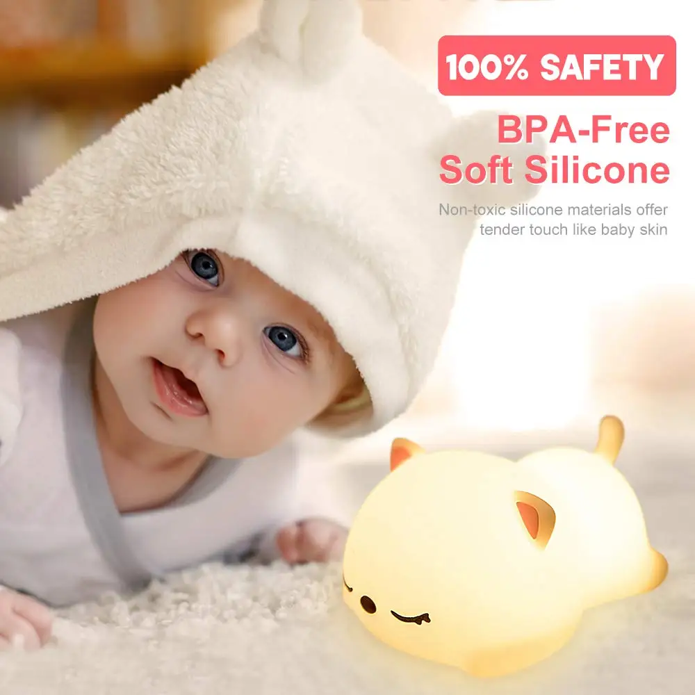 

Touch Bedside Lamp Purr Cat Silicone Lighting Remote Control Kitten Nightlights USB Charging Led Lamps for Kids Baby Home Decor