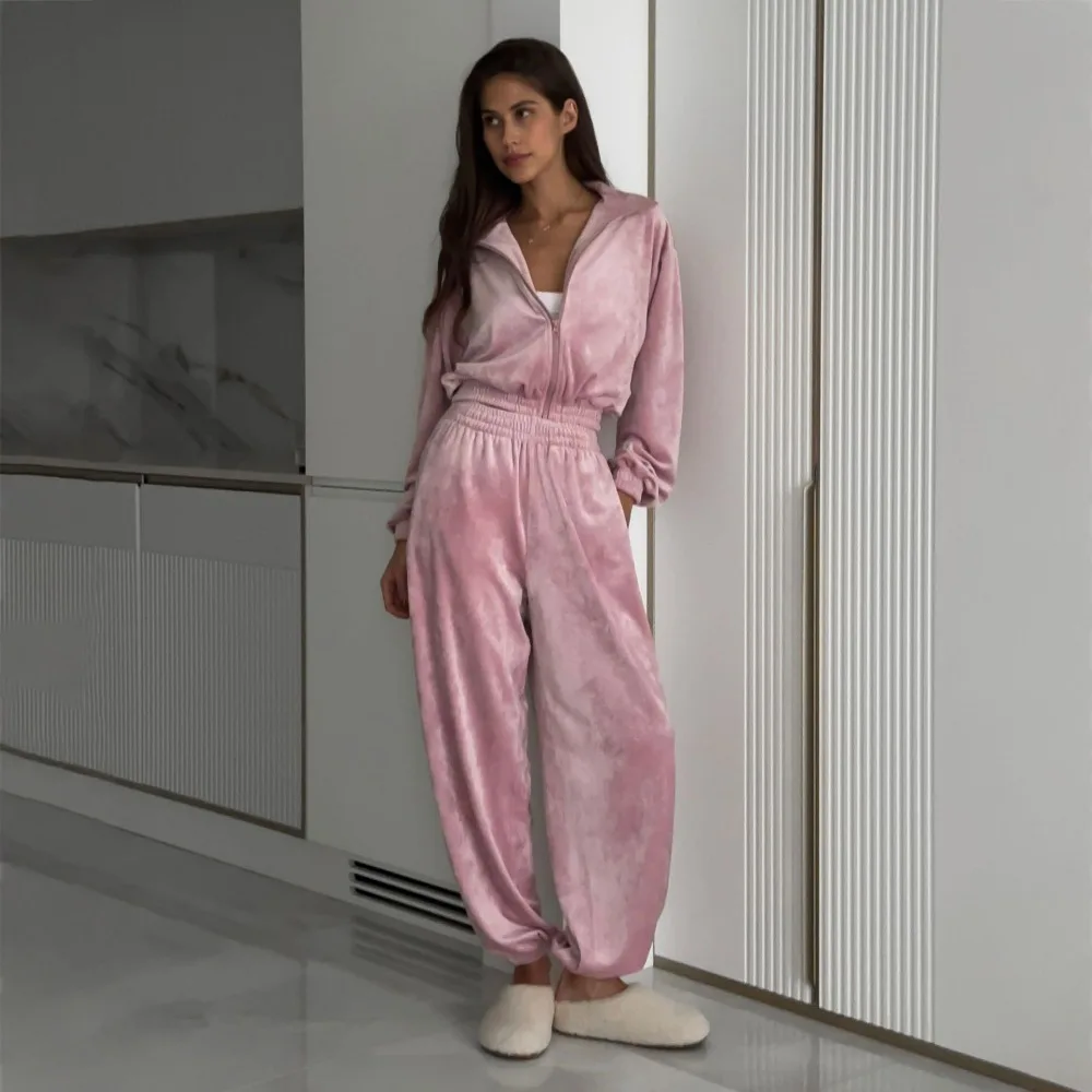 Короткий бархатный костюм с капюшоном женская одежда весенне-осенний новый