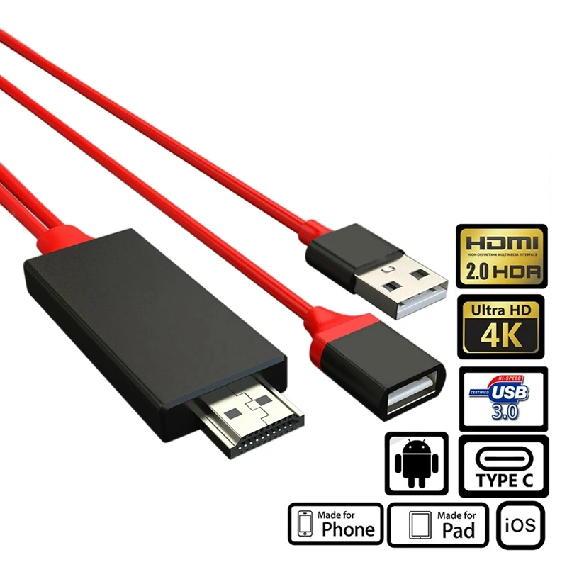 HDMI зеркальный AV кабель для ТВ HDTV адаптер iPhone Android USB-C |