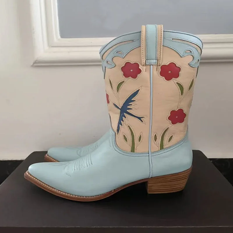 

Женские зимние сапоги до середины икры в стиле ретро, новые модные сапоги на массивном каблуке с квадратным носком в западном стиле, повседневные универсальные Дизайнерские Сапоги