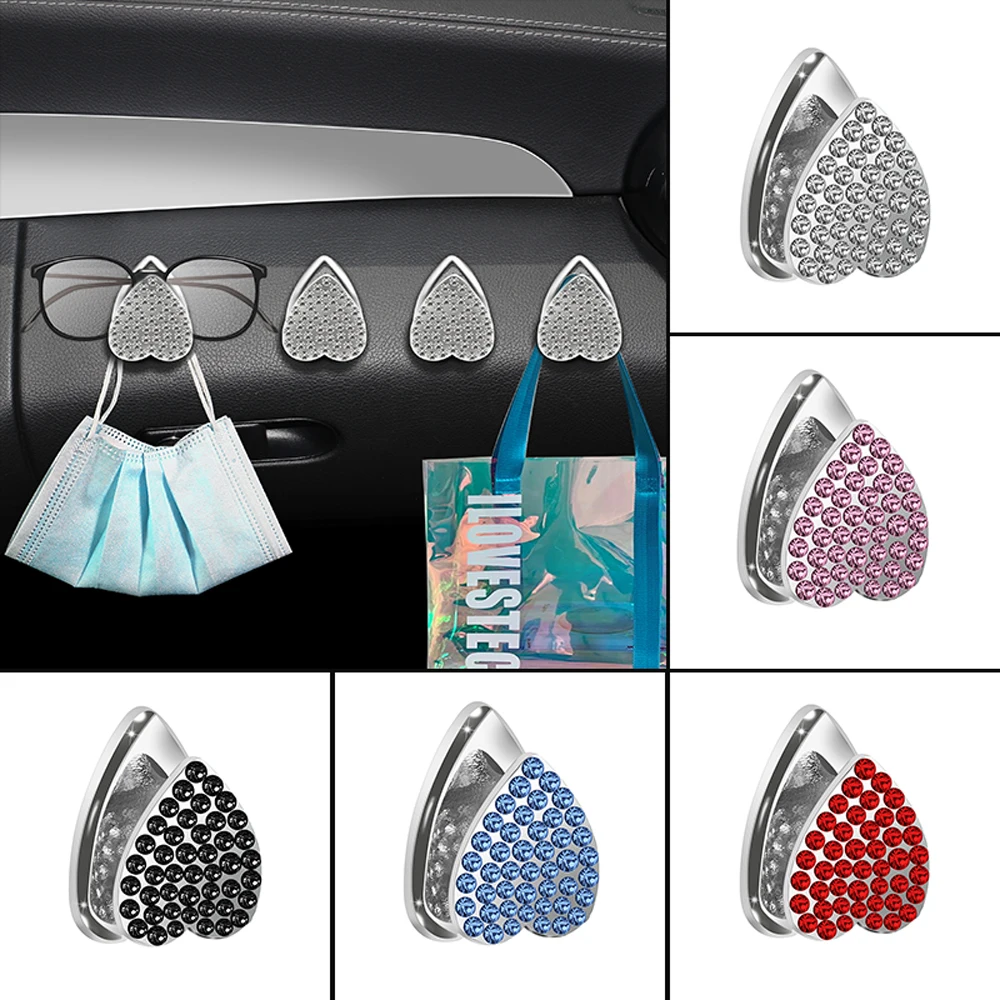 

Universal Multi-functional Car Hooks Front Row Creative Diamond-encrusted Love Interior Sticky Hooks for USB Headphone Cable Key