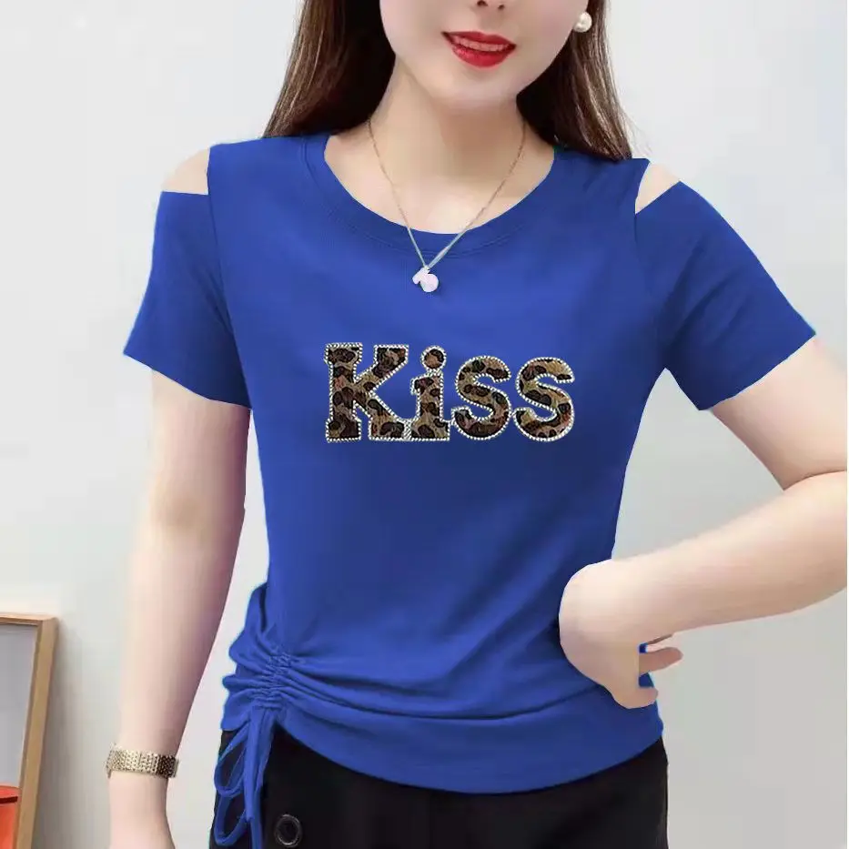 

Summer New Off Shoulder Short Sleeved T-shirt Women's Strap Fashion Slim Versatile T-shirt Women's Blouse Women