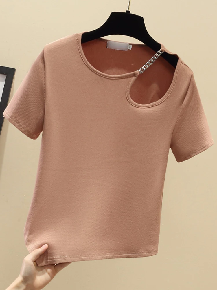 

Футболка женская хлопковая однотонная с круглым вырезом и коротким рукавом