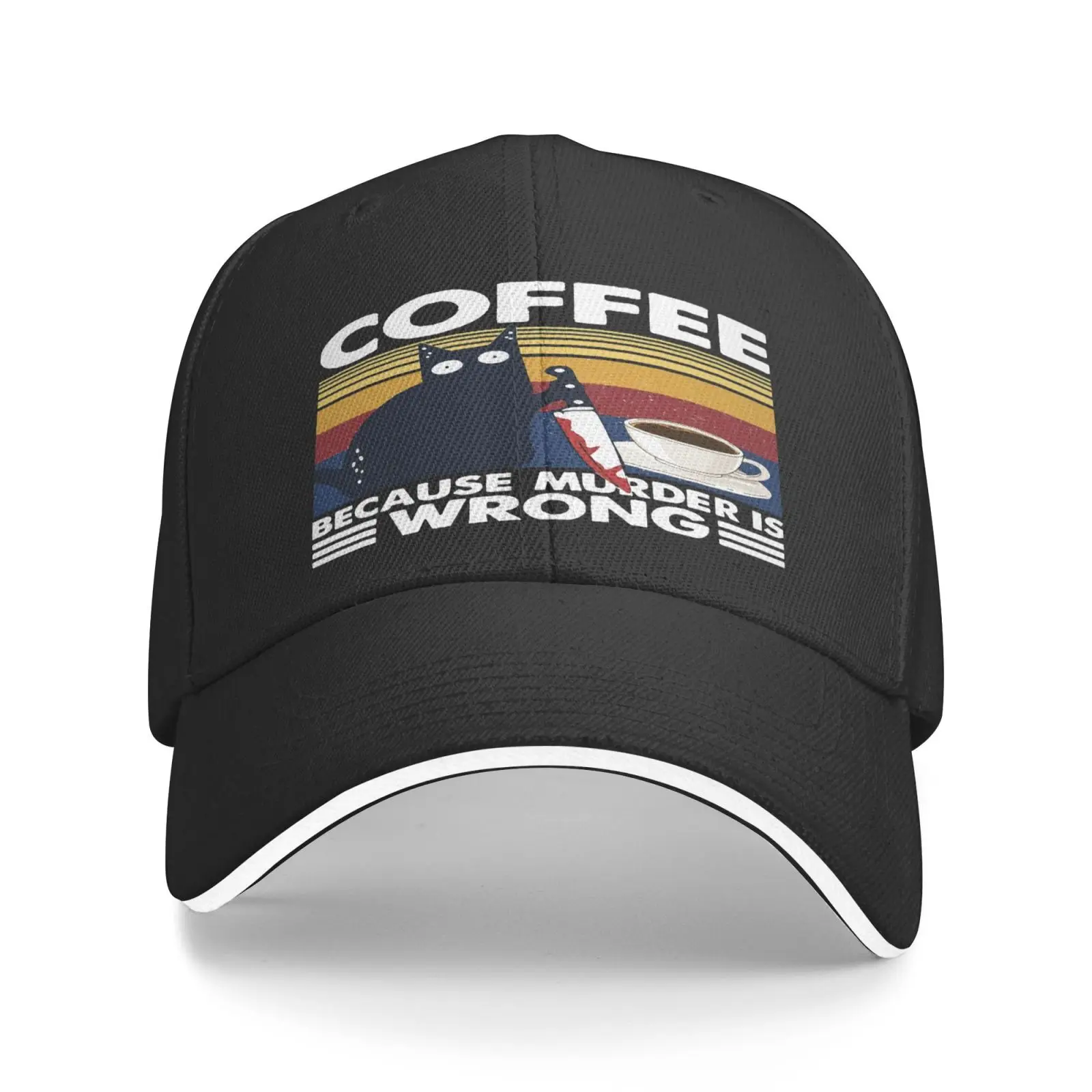 

Cat With Knife Coffee Because Murder Hats For Men Winter Cap Man Beret Men Cowboy Hats Men's Hat Summer Hat For Girls Cap Male