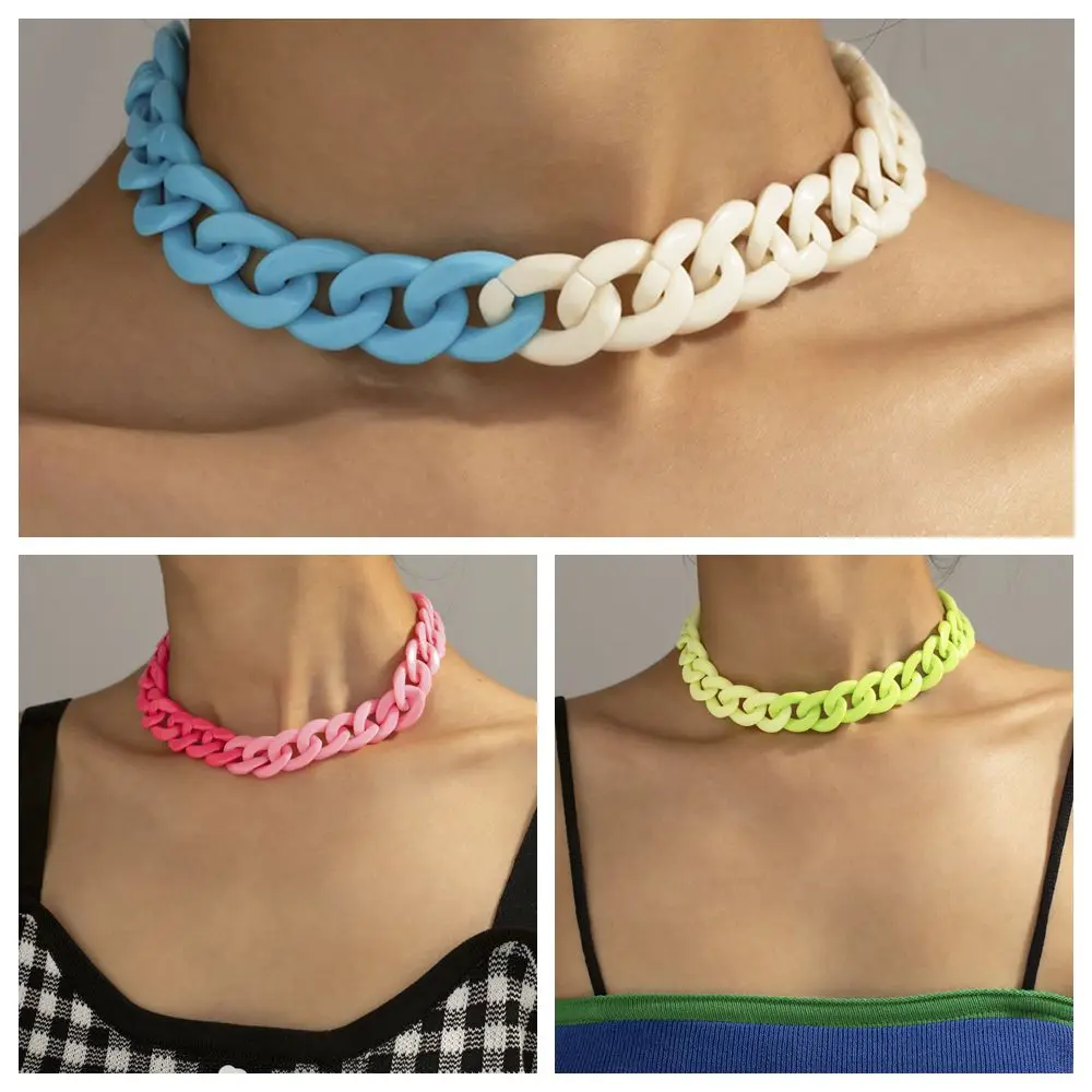 

Multicolor Blue and White Patchwork Necklace Long Hip Hop for Women Men on The Neck Fashion Jewelry Accessories