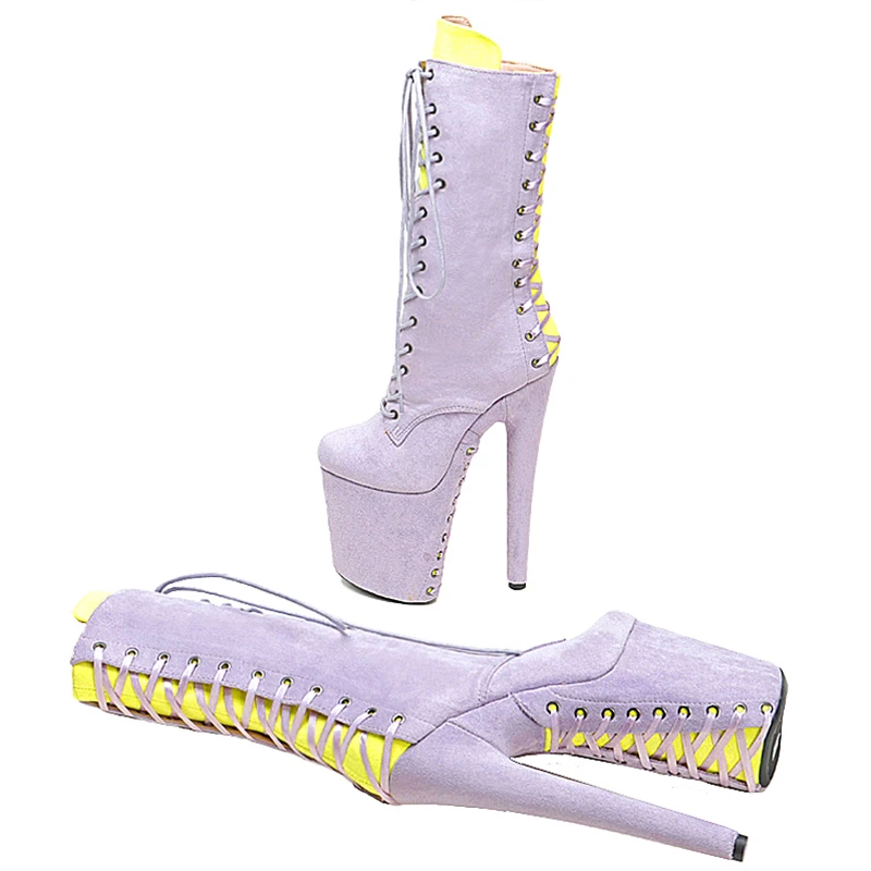 Leecabe 20CM/8Inch Suede material upper lace up sole and upper High Heels Pole Dance boot
